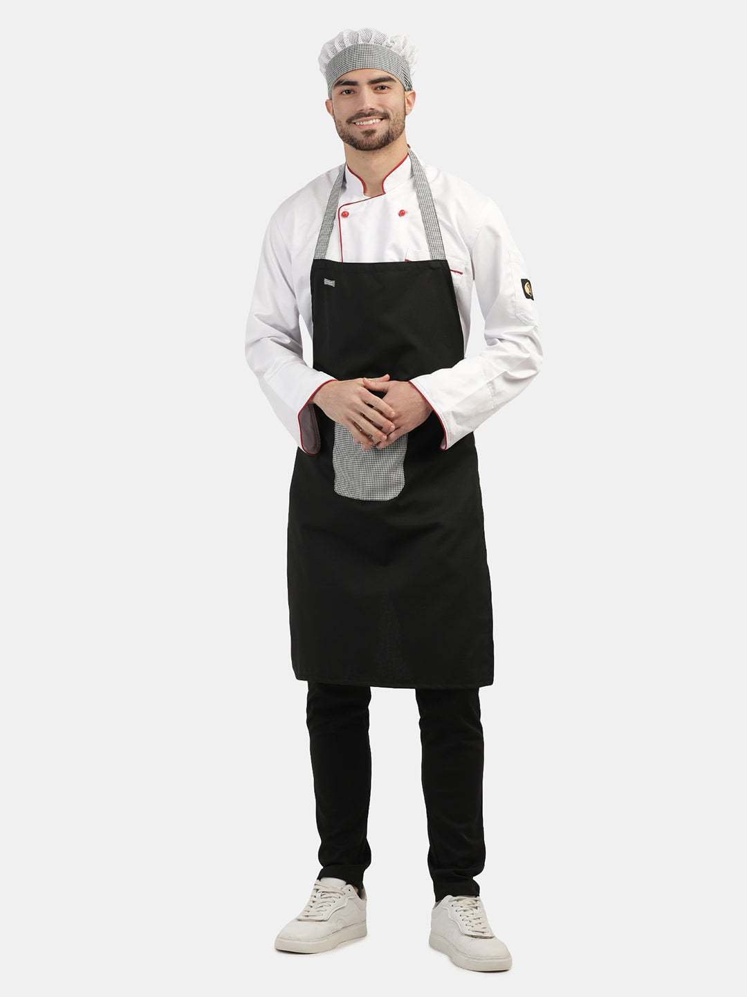 BLACK CONTRAST CHECK LONG APRON