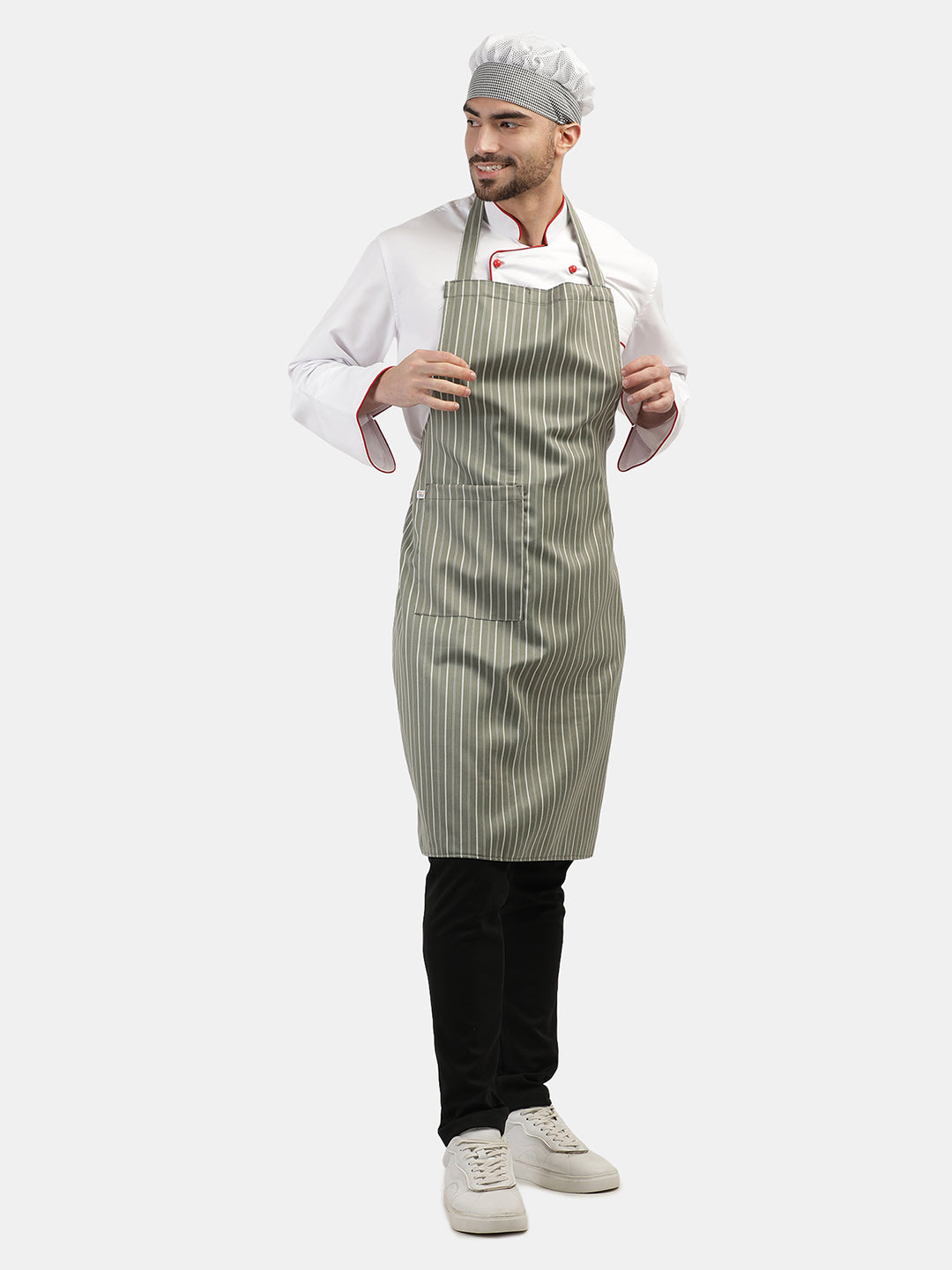 GREEN STRIPE LONG APRON