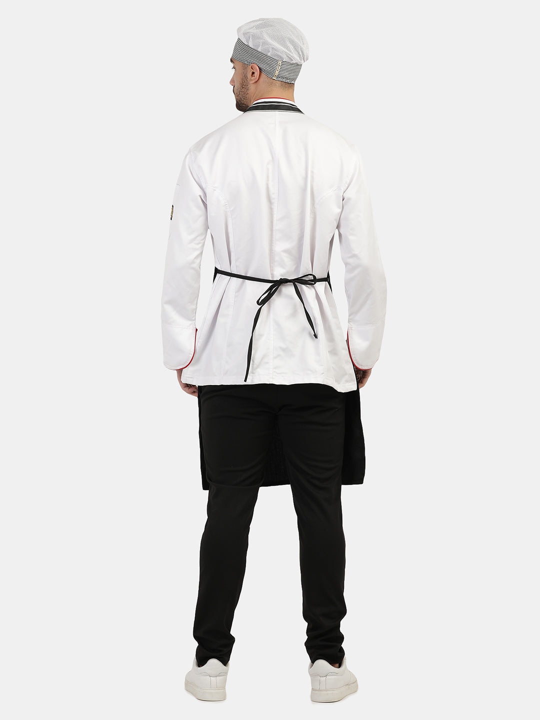 BLACK CONTRAST STRIPE LONG APRON