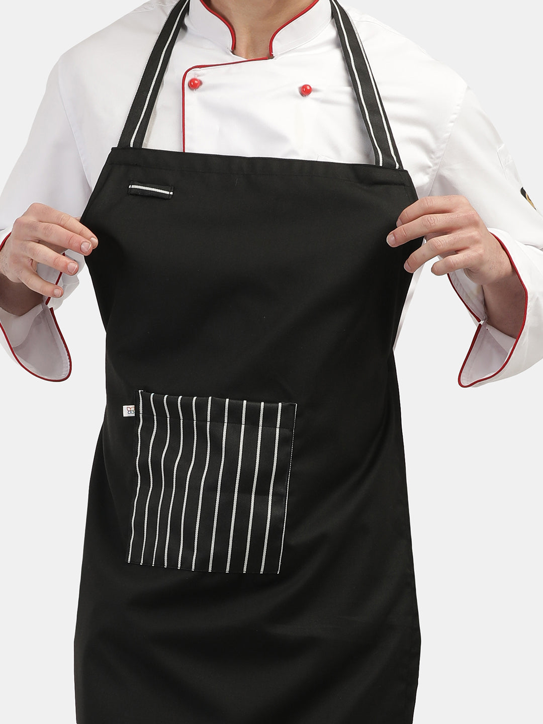 BLACK CONTRAST STRIPE LONG APRON
