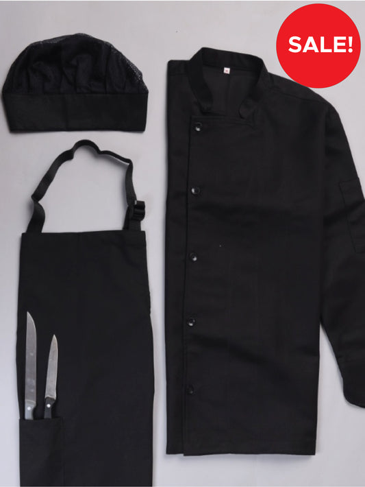 Chef Kit black( Chef Jacket + Apron + Headcap)