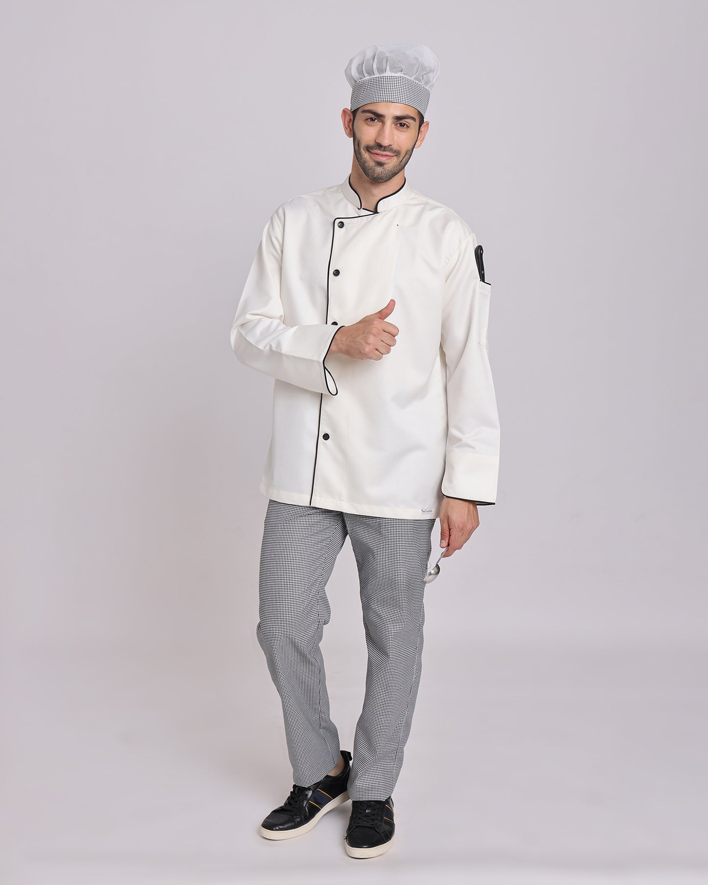 White Chef Jacket with Black Contrast Piping