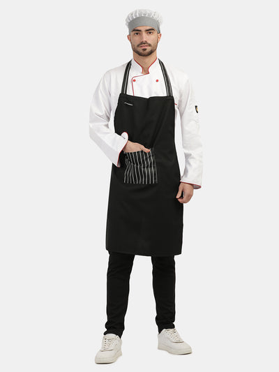 BLACK CONTRAST STRIPE LONG APRON