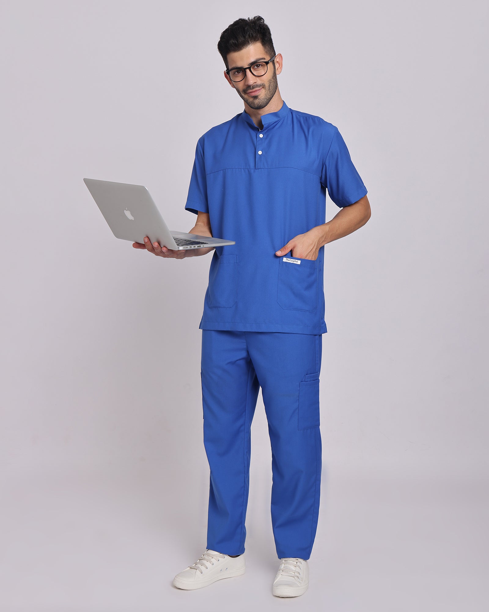 Spunny Chinese Collar Scrub Sky Blue