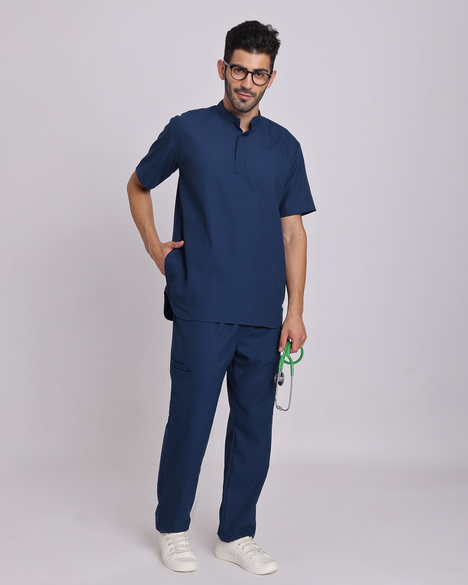 Spunny Chinese Collar Scrub Navy Blue