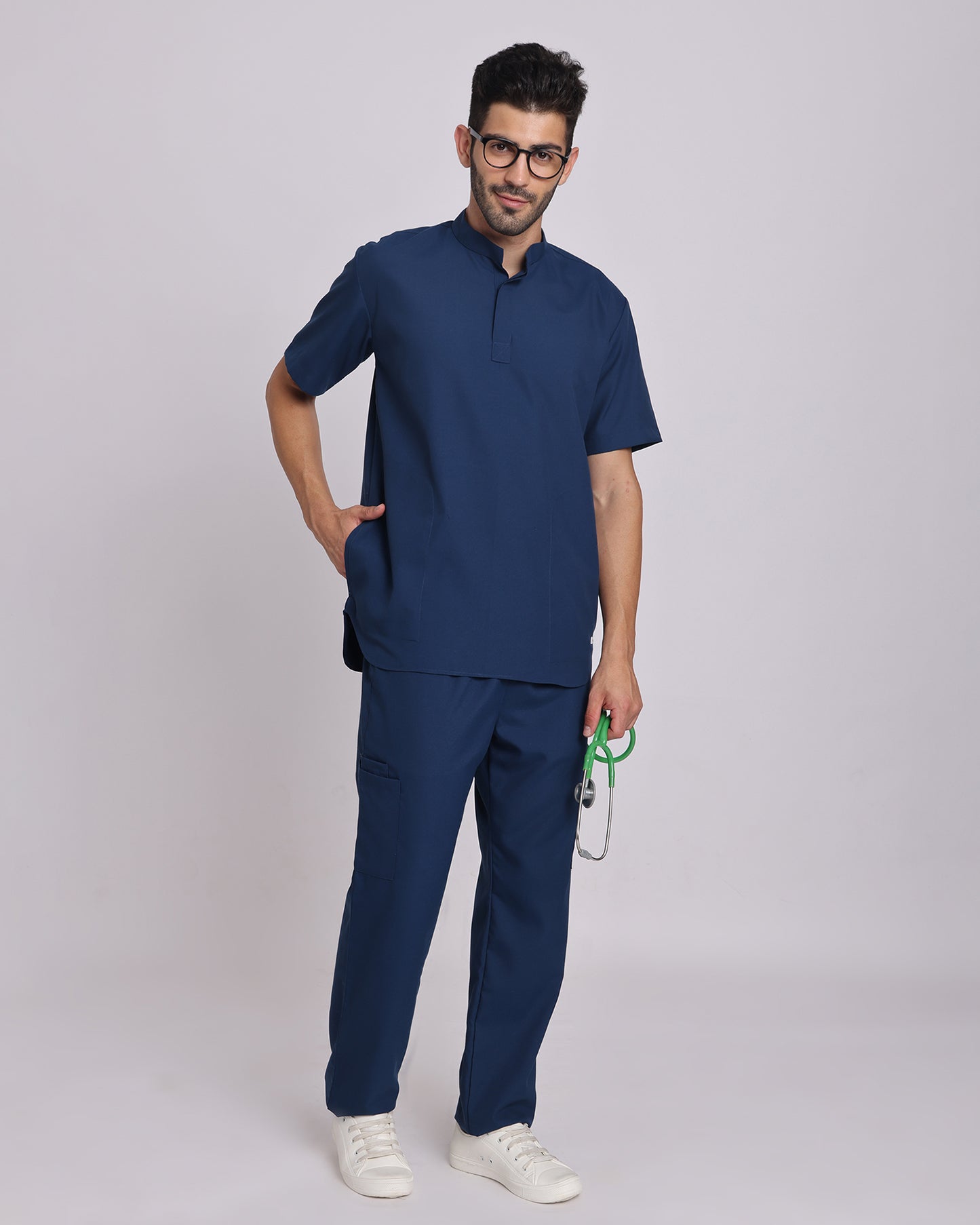 Spunny Chinese Collar Scrub Navy Blue