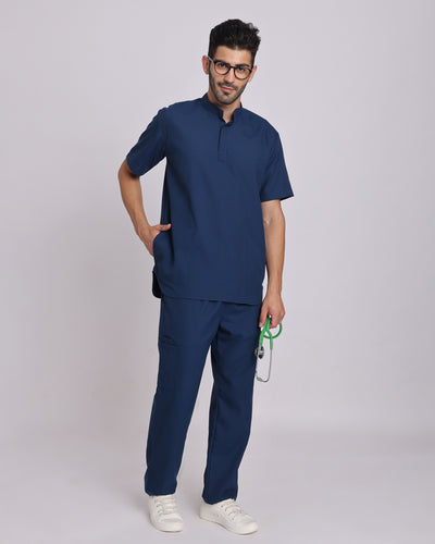 Spunny Chinese Collar Scrub Navy Blue