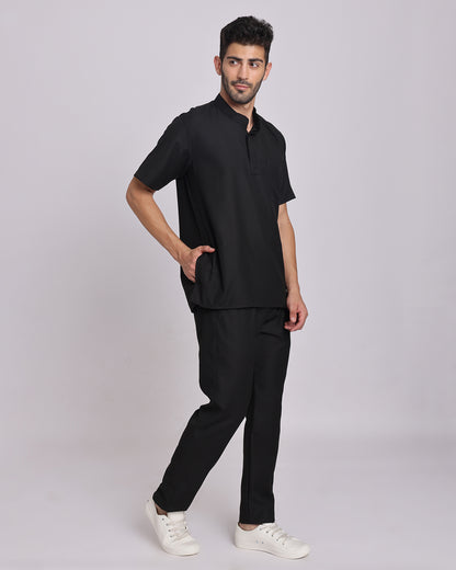 Spunny Chinese Collar Scrub Black