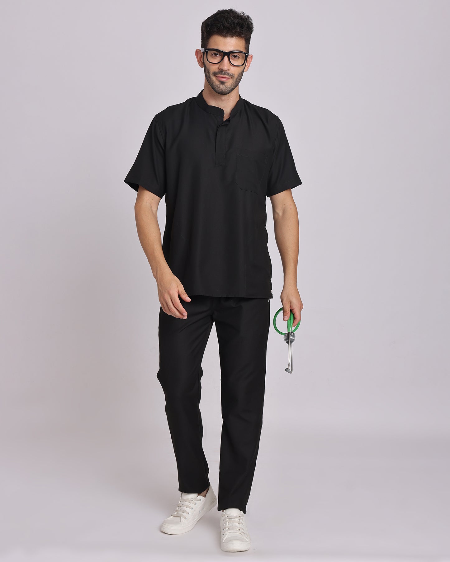 Spunny Chinese Collar Scrub Black