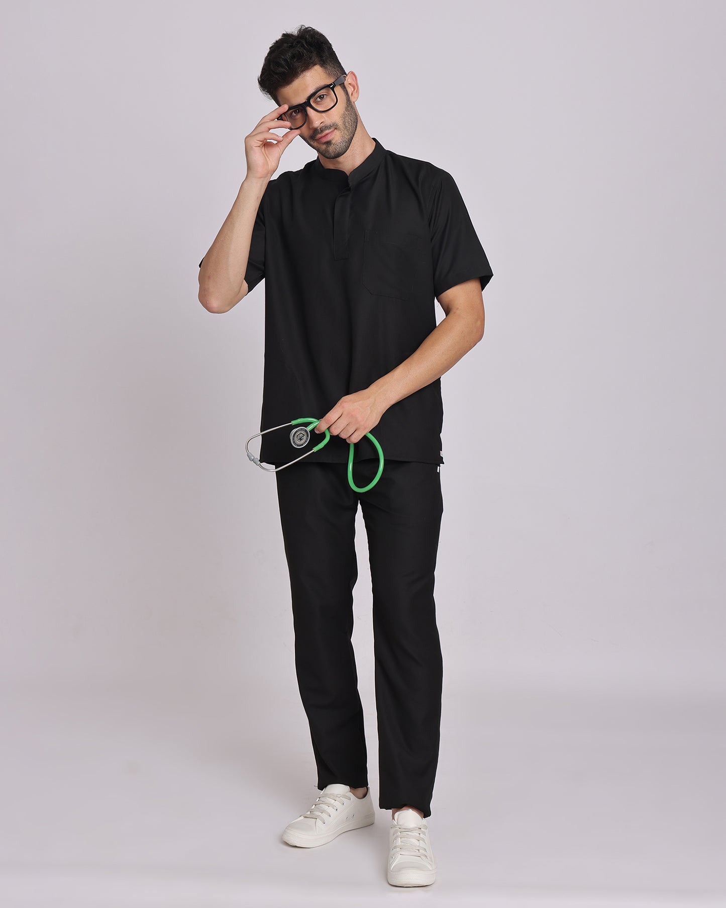 Spunny Chinese Collar Scrub Black