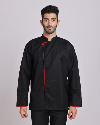 Black Chef Jacket with Red Contrast Piping