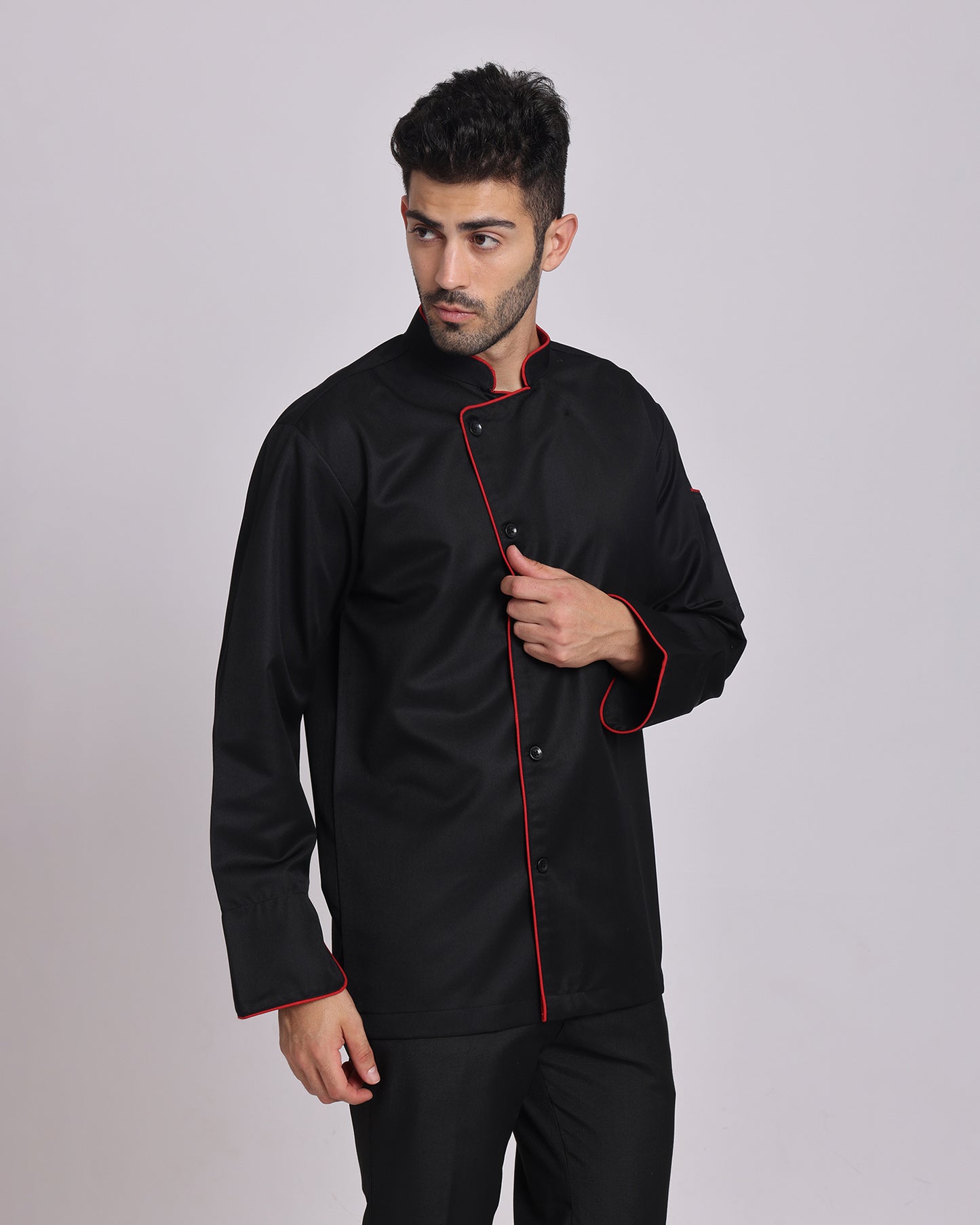Black Chef Jacket with Red Contrast Piping