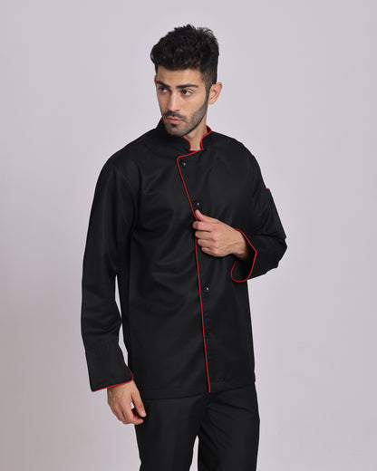 Black Chef Jacket with Red Contrast Piping