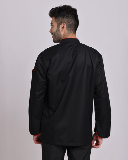 Black Chef Jacket with Red Contrast Piping