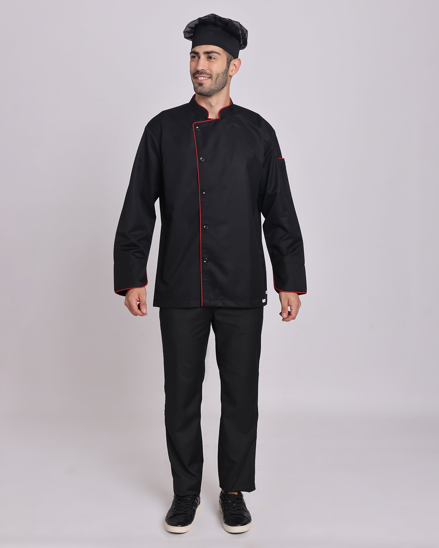 Black Chef Jacket with Red Contrast Piping