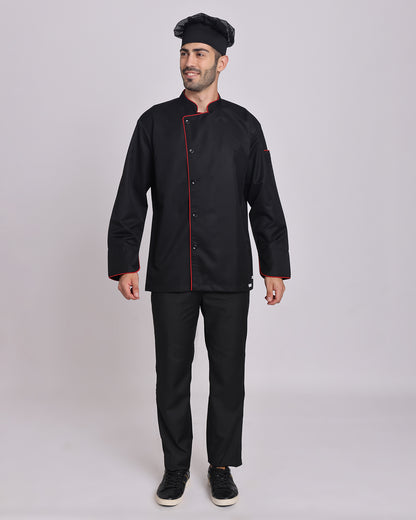 Black Chef Jacket with Red Contrast Piping