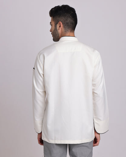 White  Chef Jacket with Black Contrast Piping
