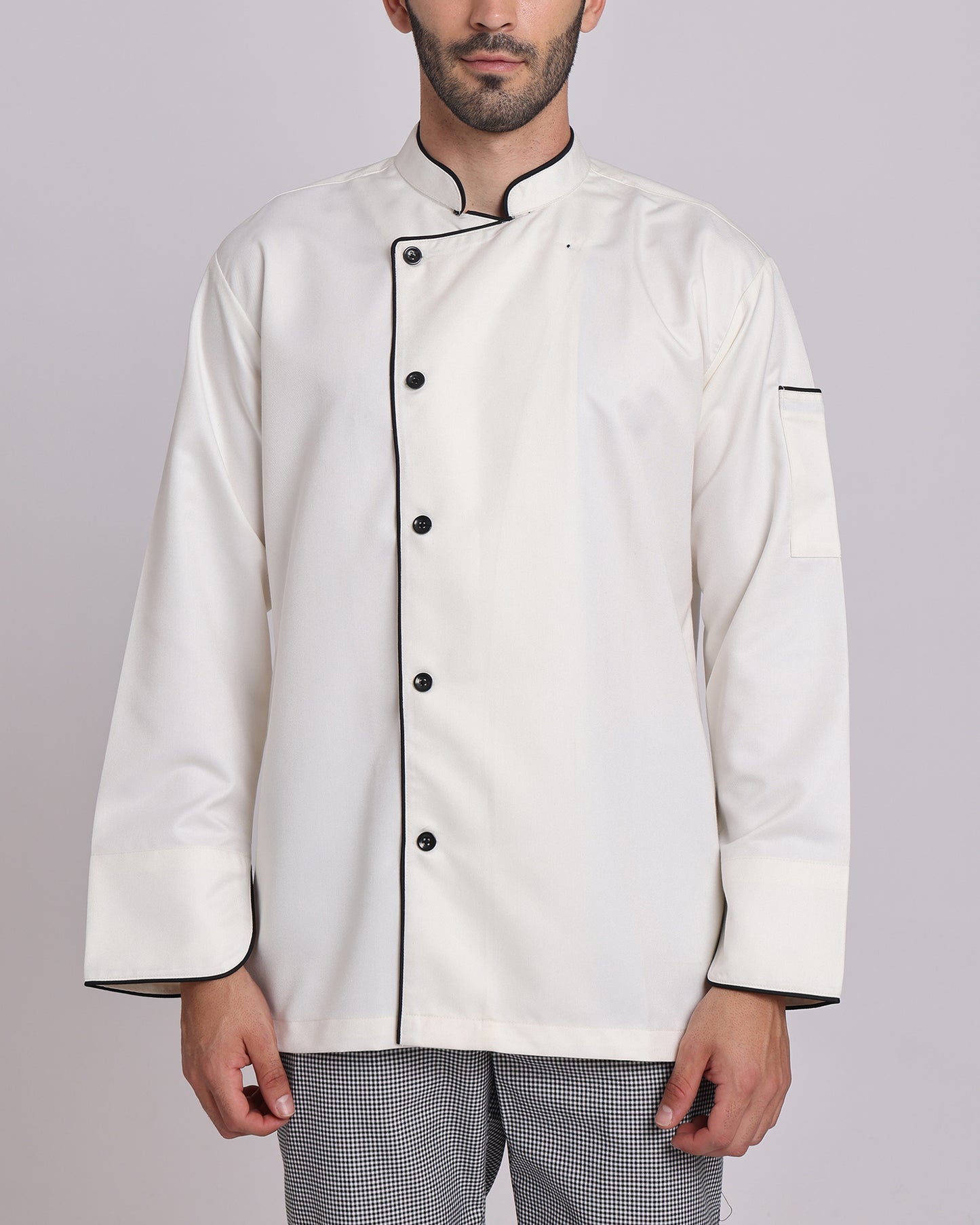 White  Chef Jacket with Black Contrast Piping