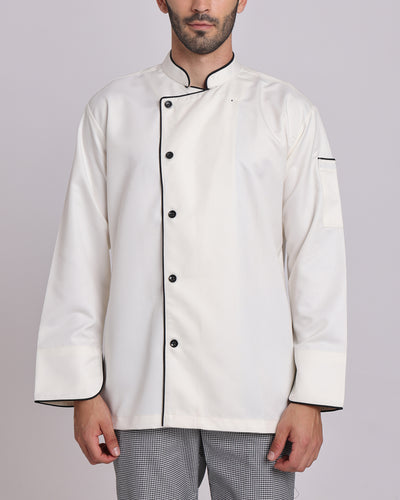 White  Chef Jacket with Black Contrast Piping hover