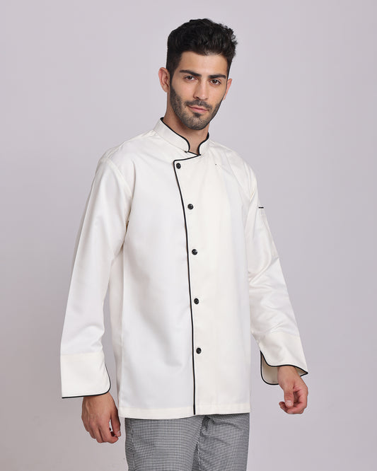 White  Chef Jacket with Black Contrast Piping