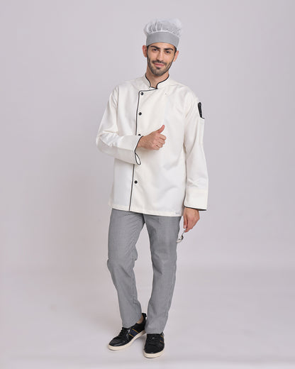 White  Chef Jacket with Black Contrast Piping